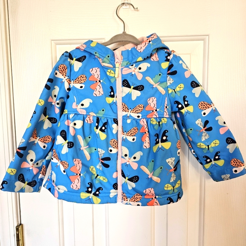 3T Cat and Jack Butterfly fleece lined Rain jacket